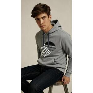 The North Face Half Dome Logo Print Kangaroo Pocket Hoodie in Gray-Size Medium